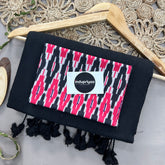 Black Handloom Khadi Cotton Saree With Ikkat Print Blouse